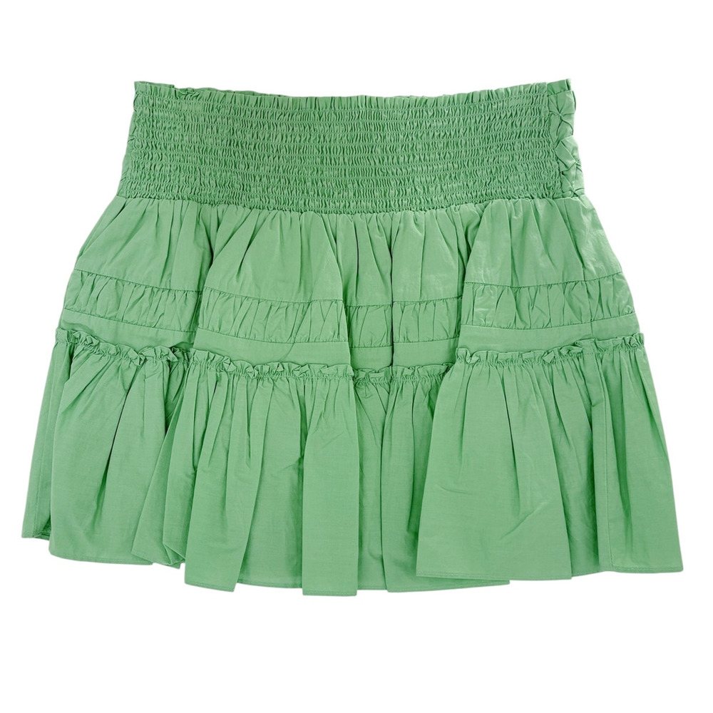 RAMY BROOK Skirt NEW Size L Jordan Smocked Green Tiered Cotton Miniskirt $295 - Picture 4 of 5